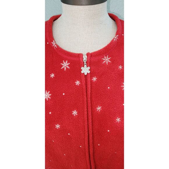 Croft & Barrow Red Winter Scene Zipper Fleece Jacket Top Size M - Picture 4 of 10